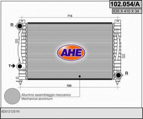 AHE 102054A Радиатор охлаждения двигателя AHE для VOLKSWAGEN