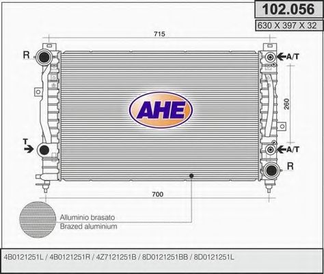 AHE 102056 Радиатор охлаждения двигателя AHE для VOLKSWAGEN