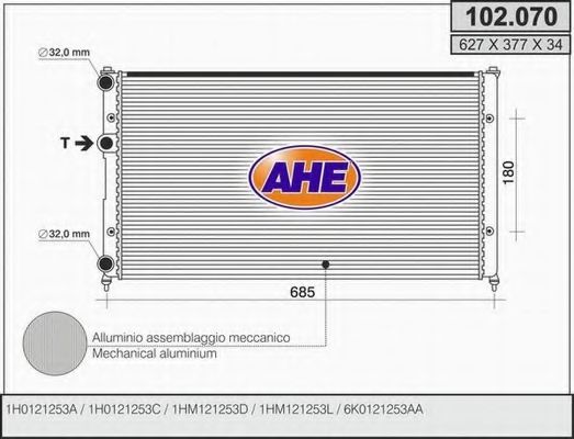 AHE 102070 Радиатор охлаждения двигателя AHE для VOLKSWAGEN