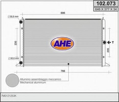 AHE 102073 Радиатор охлаждения двигателя для VOLKSWAGEN