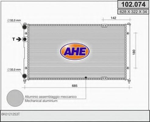 AHE 102074 Радиатор охлаждения двигателя AHE для VOLKSWAGEN