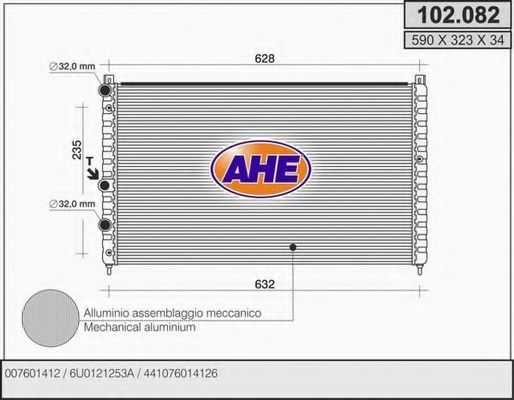 AHE 102082 Радиатор охлаждения двигателя AHE для VOLKSWAGEN