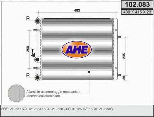 AHE 102083 Радиатор охлаждения двигателя для VOLKSWAGEN