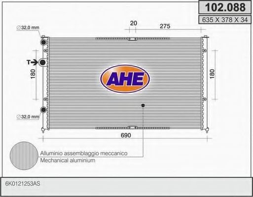 AHE 102088 Радиатор охлаждения двигателя для VOLKSWAGEN
