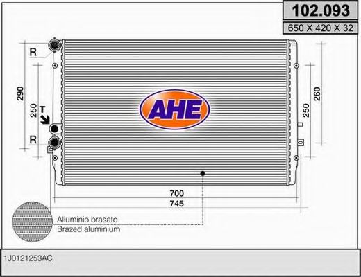 AHE 102093 Радиатор охлаждения двигателя для VOLKSWAGEN