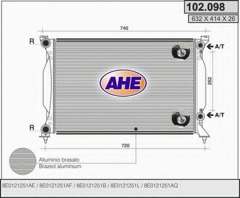 AHE 102098 Радиатор охлаждения двигателя для AUDI