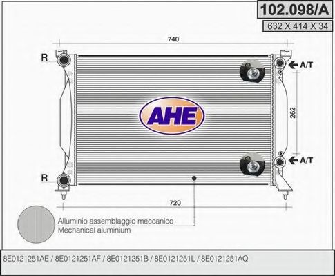 AHE 102098A Радиатор охлаждения двигателя AHE для AUDI