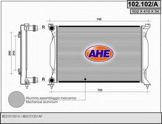 AHE 102102A Радиатор охлаждения двигателя AHE для AUDI