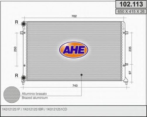 AHE 102113 Радиатор охлаждения двигателя для SEAT ALTEA