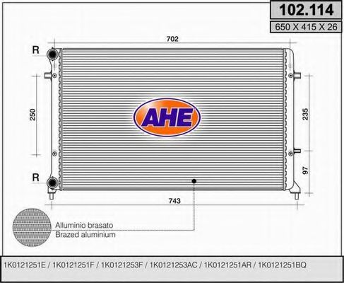 AHE 102114 Радиатор охлаждения двигателя AHE для SEAT LEON