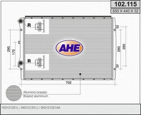 AHE 102115 Радиатор охлаждения двигателя для SEAT ALTEA