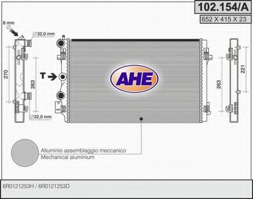 AHE 102154A Радиатор охлаждения двигателя для AUDI A1 (8X1, 8XK, 8XF)