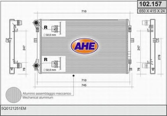 AHE 102157 Радиатор охлаждения двигателя для VOLKSWAGEN