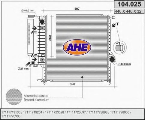 AHE 104025 Радиатор охлаждения двигателя AHE 
