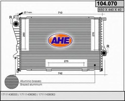 AHE 104070 Радиатор охлаждения двигателя AHE 