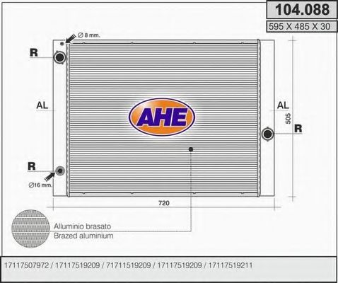 AHE 104088 Радиатор охлаждения двигателя для BMW 6