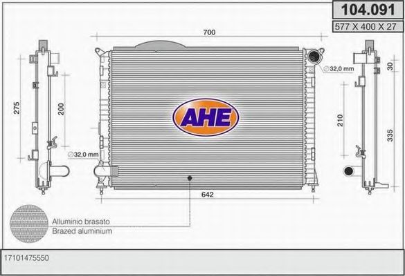 AHE 104091 Радиатор охлаждения двигателя AHE для MINI