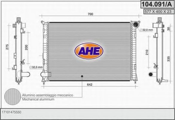 AHE 104091A Радиатор охлаждения двигателя AHE для MINI