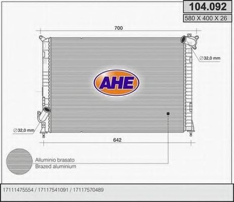 AHE 104092 Радиатор охлаждения двигателя для MINI