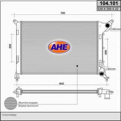 AHE 104101 Радиатор охлаждения двигателя AHE для MINI