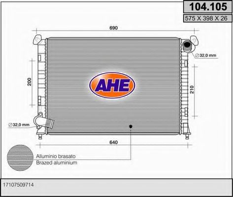 AHE 104105 Радиатор охлаждения двигателя для MINI
