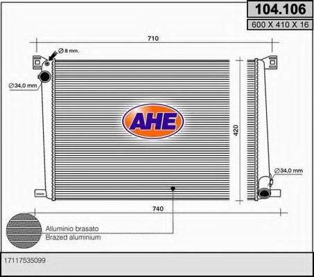 AHE 104106 Радиатор охлаждения двигателя AHE для MINI