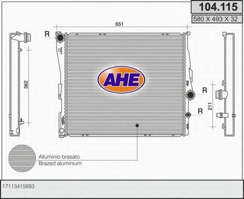 AHE 104115 Радиатор охлаждения двигателя для BMW X3