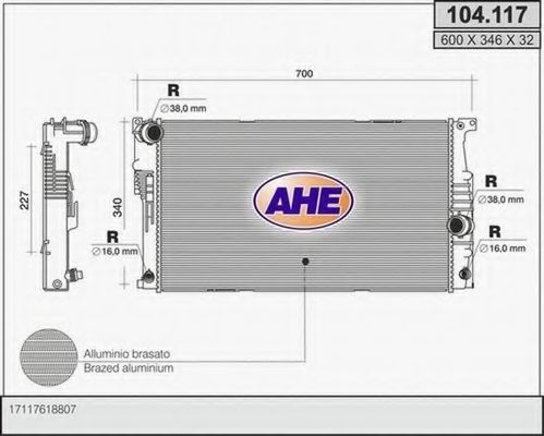 AHE 104117 Радиатор охлаждения двигателя AHE 