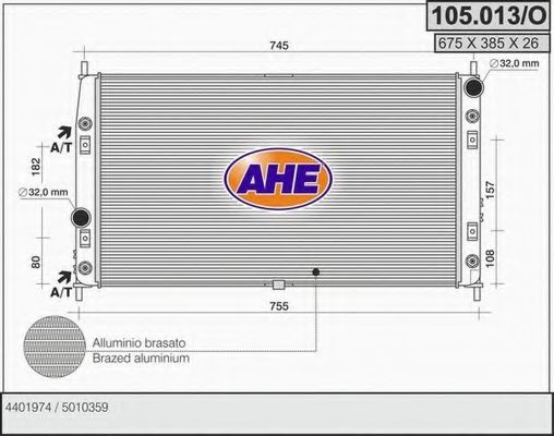 AHE 105013O Радиатор охлаждения двигателя AHE для CHRYSLER
