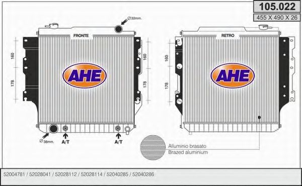 AHE 105022 Радиатор охлаждения двигателя AHE 