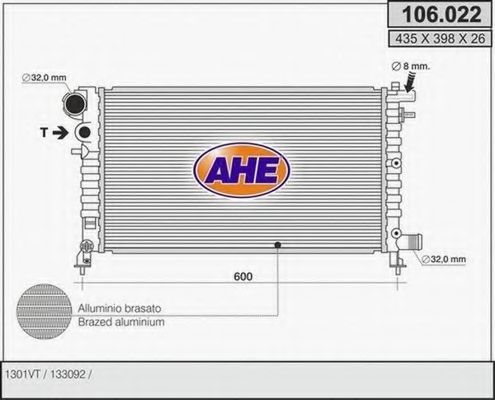 AHE 106022 Радиатор охлаждения двигателя AHE для PEUGEOT