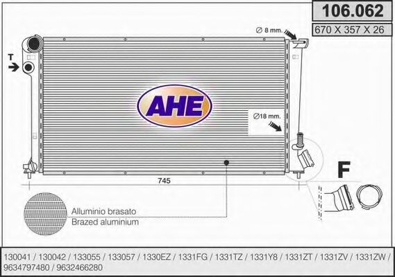 AHE 106062 Радиатор охлаждения двигателя AHE для PEUGEOT