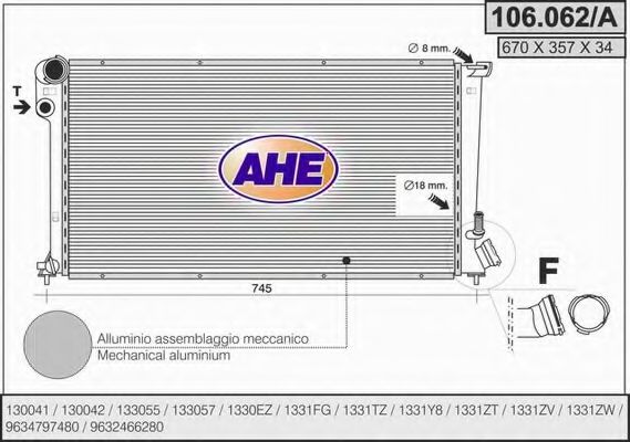 AHE 106062A Радиатор охлаждения двигателя для PEUGEOT 306