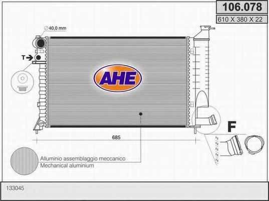 AHE 106078 Радиатор охлаждения двигателя AHE для PEUGEOT