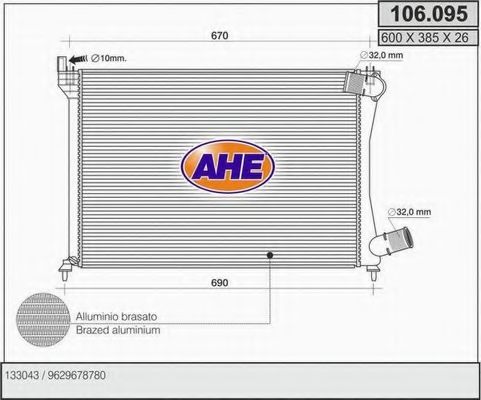 AHE 106095 Радиатор охлаждения двигателя AHE для CITROEN