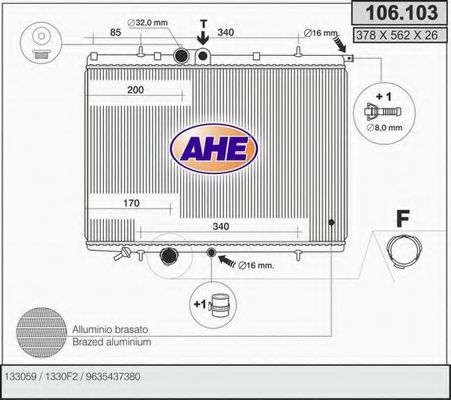 AHE 106103 Радиатор охлаждения двигателя для PEUGEOT 206 CC (2D)