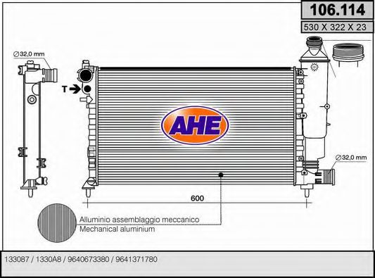 AHE 106114 Радиатор охлаждения двигателя AHE для PEUGEOT