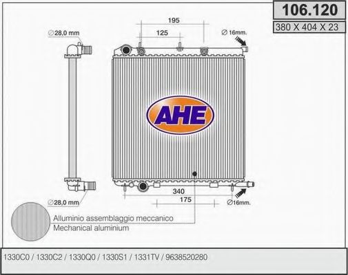 AHE 106120 Радиатор охлаждения двигателя AHE для PEUGEOT