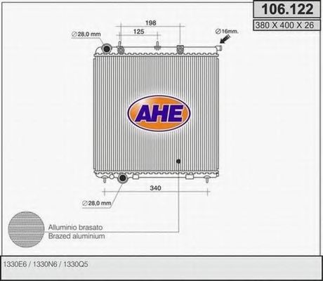 AHE 106122 Радиатор охлаждения двигателя для PEUGEOT 207