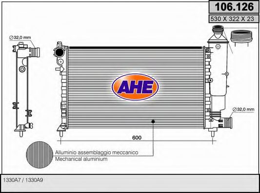 AHE 106126 Радиатор охлаждения двигателя для PEUGEOT 106