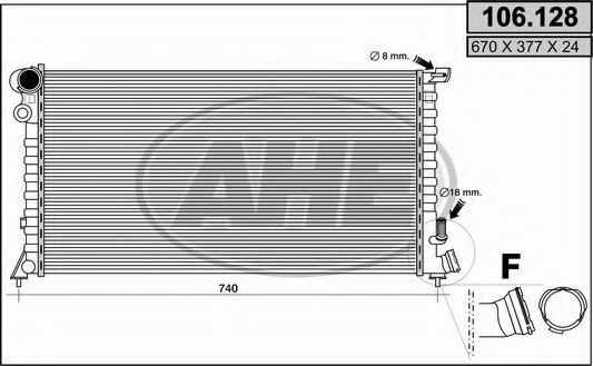 AHE 106128 Радиатор охлаждения двигателя AHE для CITROEN