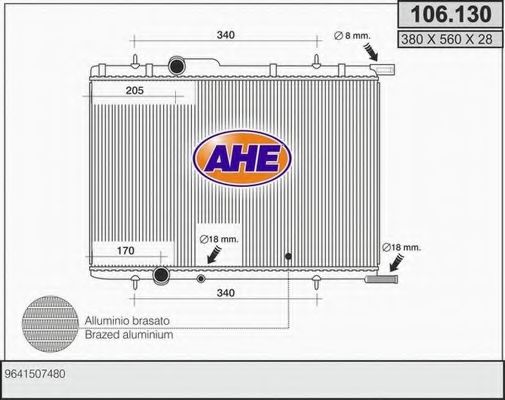 AHE 106130 Радиатор охлаждения двигателя для PEUGEOT 206 CC (2D)