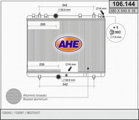 AHE 106144 Радиатор охлаждения двигателя для CITROEN