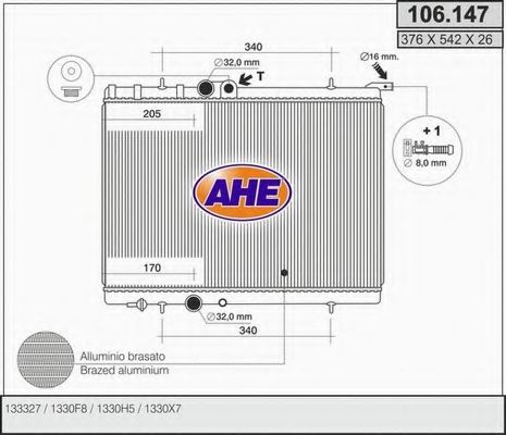 AHE 106147 Радиатор охлаждения двигателя для PEUGEOT 206 CC (2D)