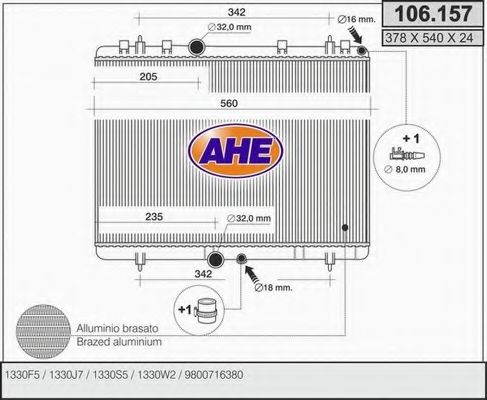 AHE 106157 Радиатор охлаждения двигателя для PEUGEOT RCZ