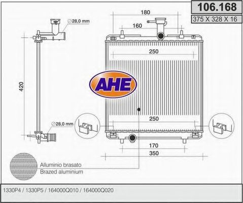 AHE 106168 Радиатор охлаждения двигателя для PEUGEOT
