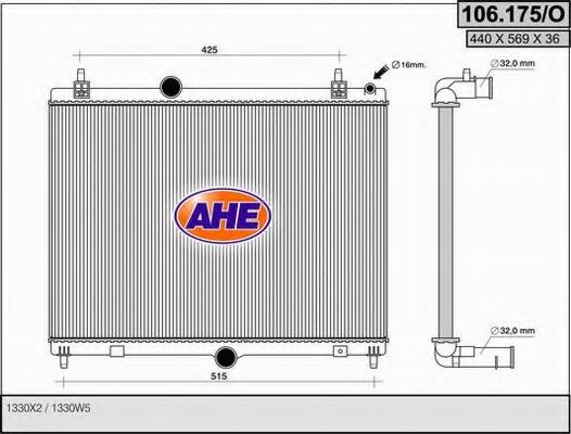 AHE 106175O Радиатор охлаждения двигателя для PEUGEOT 508