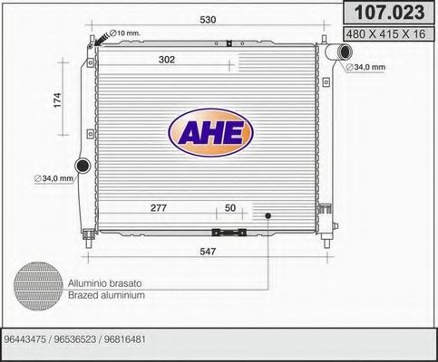 AHE 107023 Радиатор охлаждения двигателя для DAEWOO