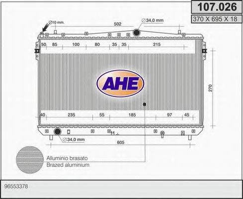 AHE 107026 Радиатор охлаждения двигателя для CHEVROLET OPTRA