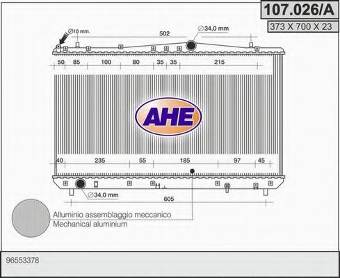 AHE 107026A Радиатор охлаждения двигателя для CHEVROLET OPTRA